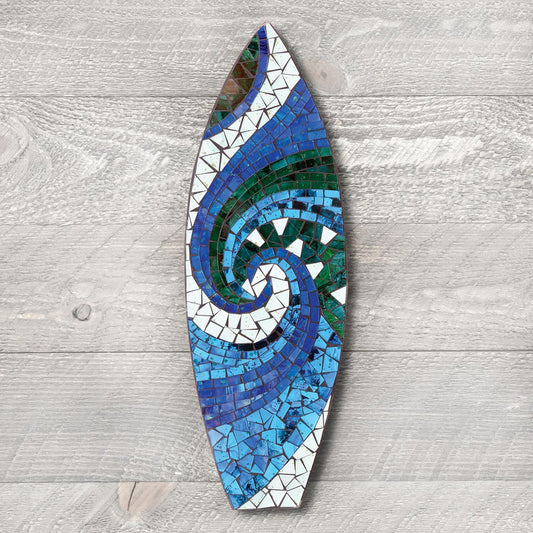 Swirling Wave Mosaic Surfboard Wall Art