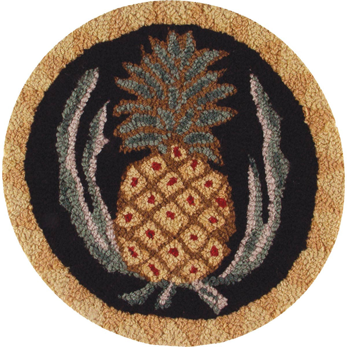 Golden Pineapple Hooked Wool Chair Pad - Set of 2  UNTIL