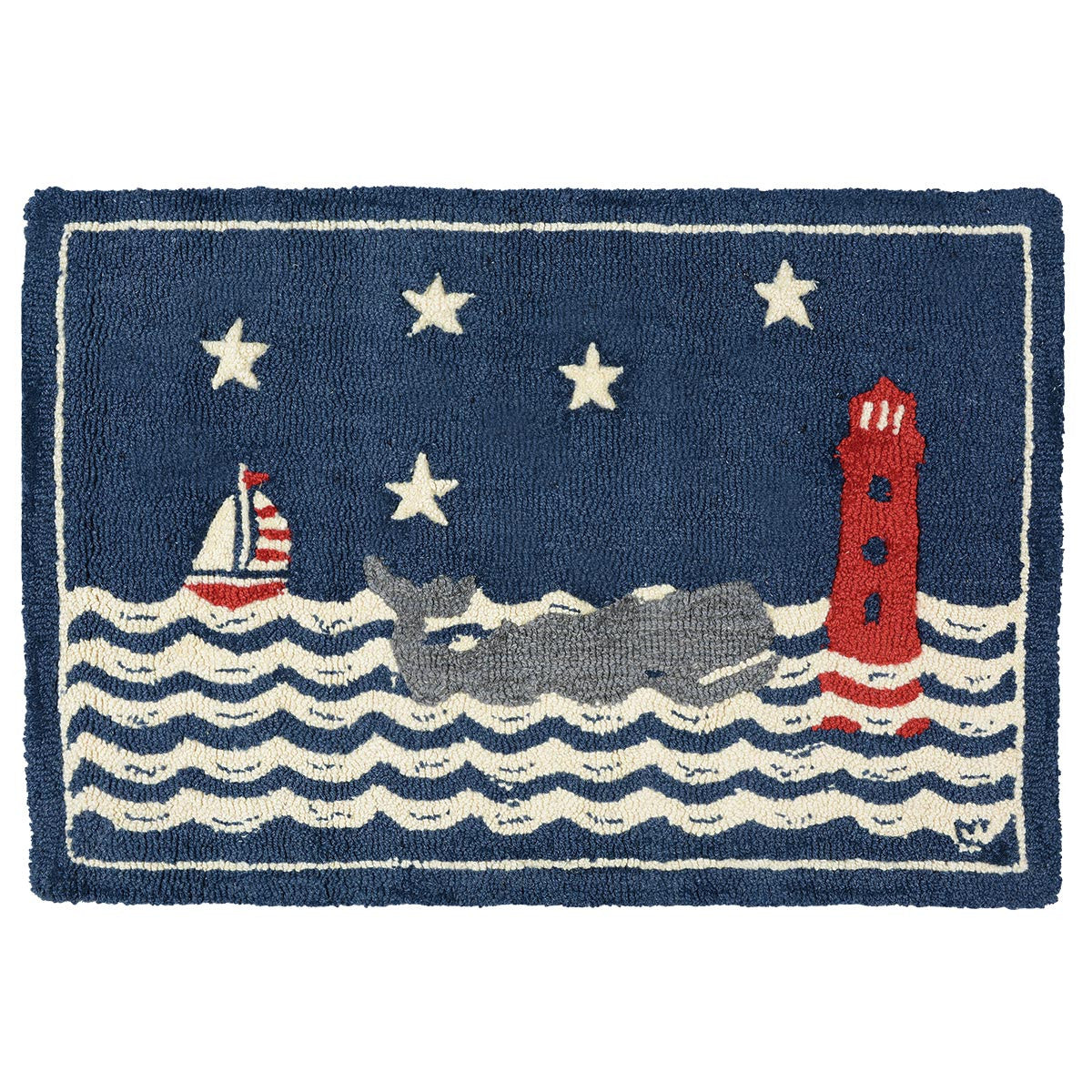 Blue Whale Hooked Wool Rug - 2 x 3