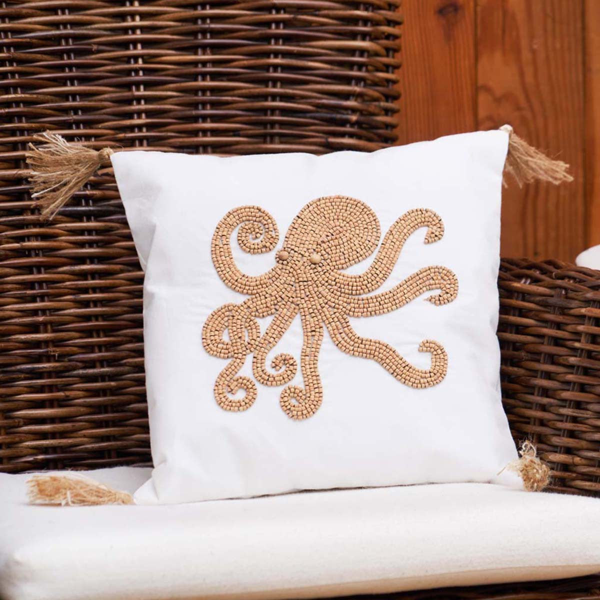 Wood Octopus Beaded Pillow