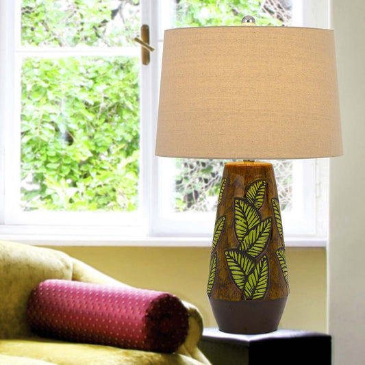 Etched Green Leaf Table Lamp