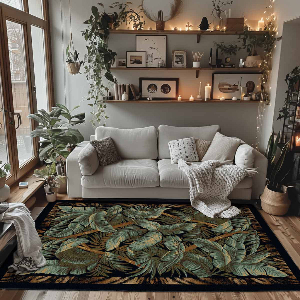 Tropical Bounty Black & Green Rug - 8 x 11