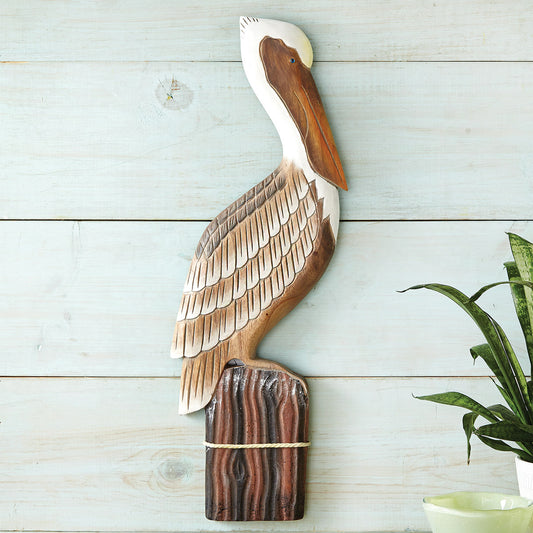 Hand-Carved Wood Pelican Wall Art