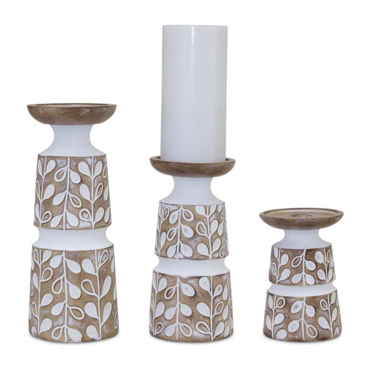 Etched Leaf Candle Holders - Set of 3