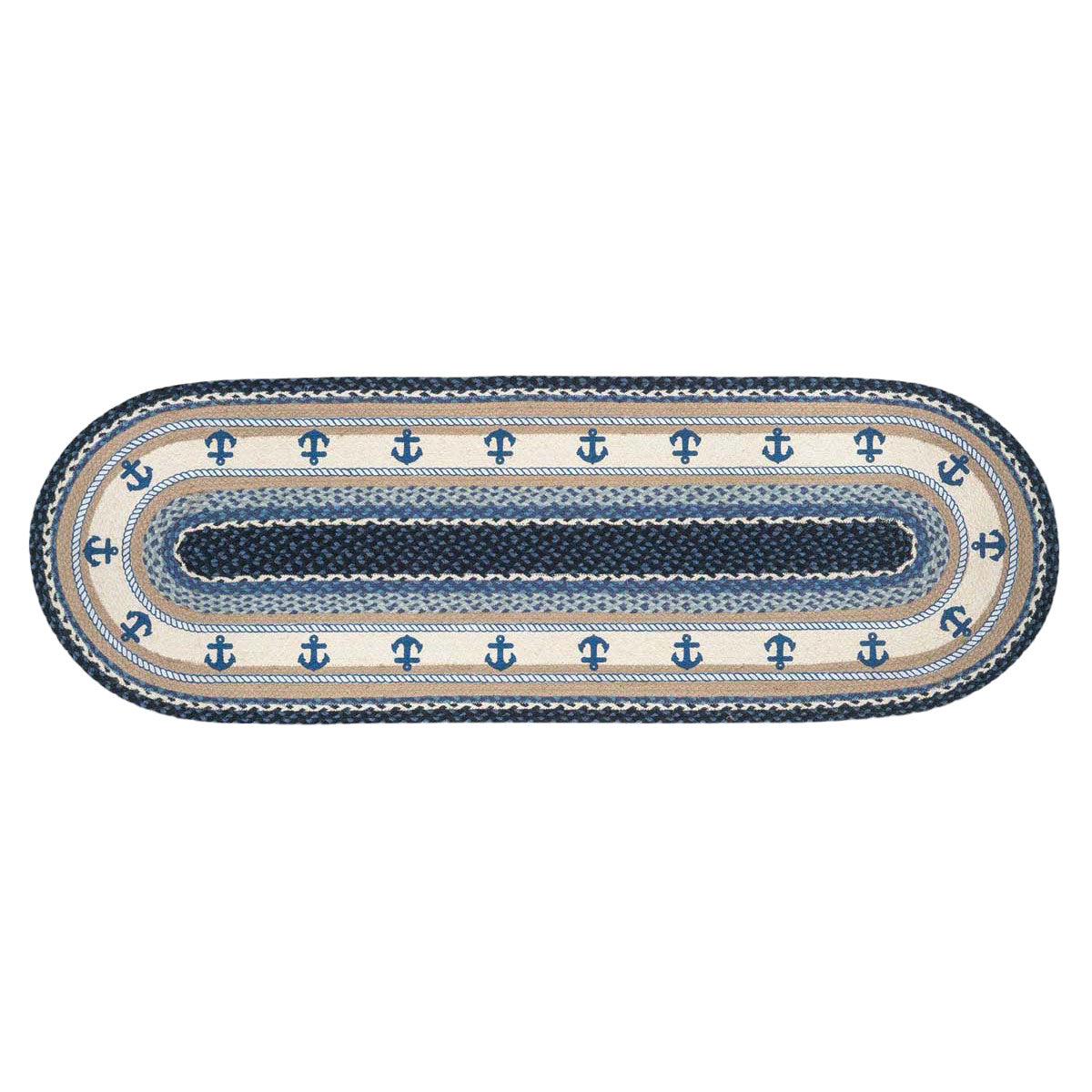 Blue Anchors Braided Rug - 2 x 6