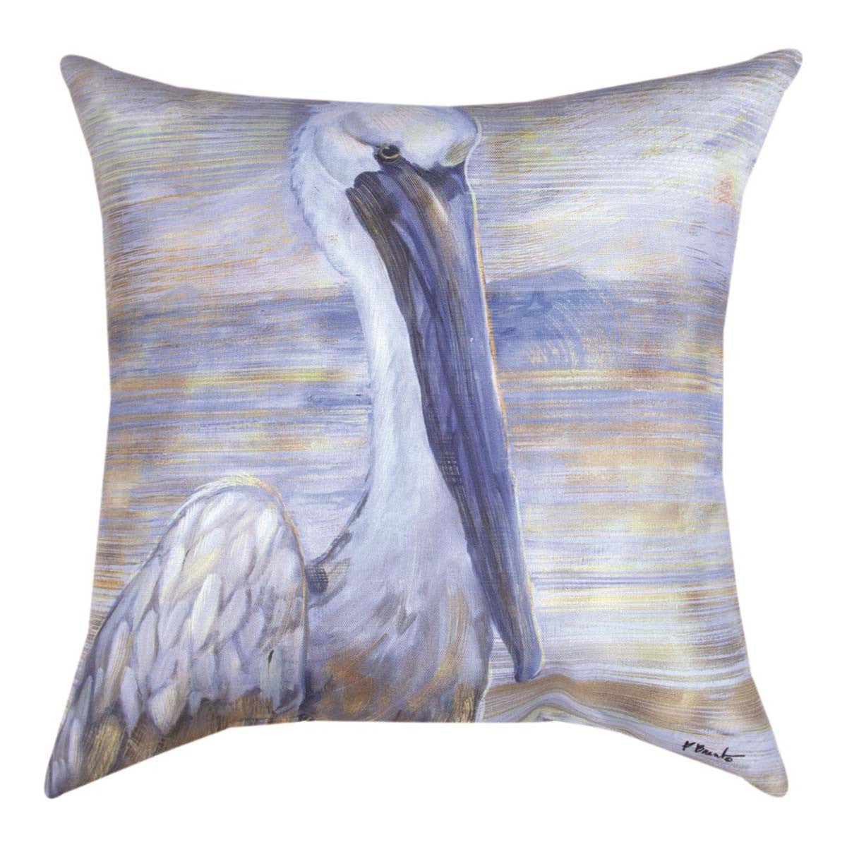 Coastal Gilded Pelican Indoor/Outdoor Pillow