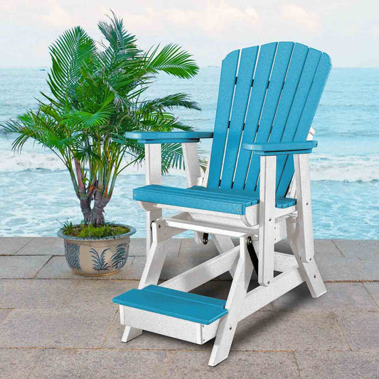 Bayside Adirondack Balcony Glider - Aruba Blue & White - OUT OF STOCK UNTIL 07/08/2026