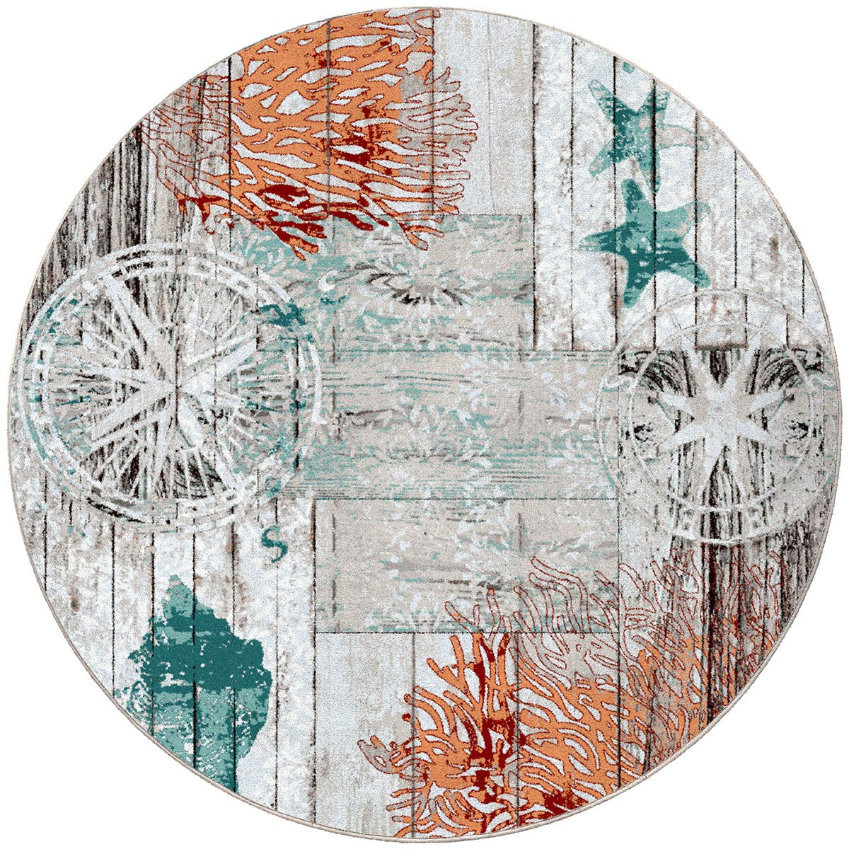 Boardwalk Sea Life Rug - 8 Ft. Round