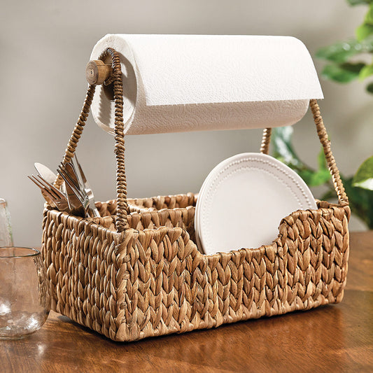 Seagrass Wicker Utensil & Paper Towel Caddy