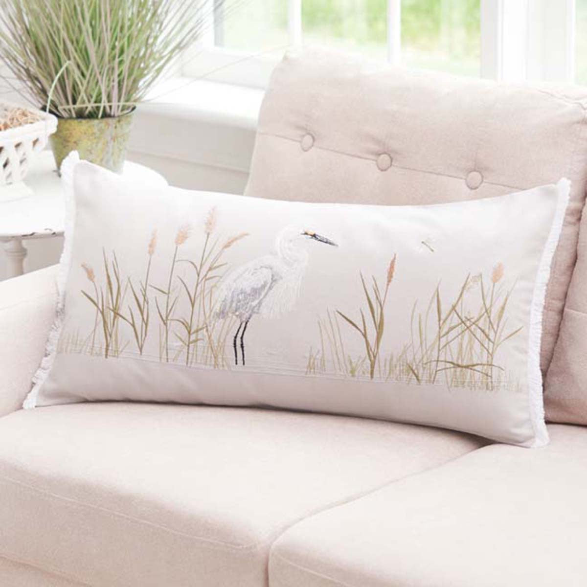 Elegant Egret Lumbar Pillow