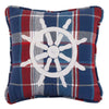 Coastal Ship Wheel Plaid Pillow