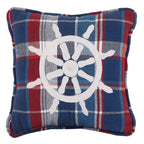 Coastal Ship Wheel Plaid Pillow