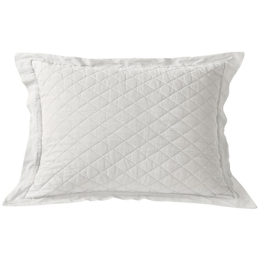 Vintage White Linen Quilt King Sham