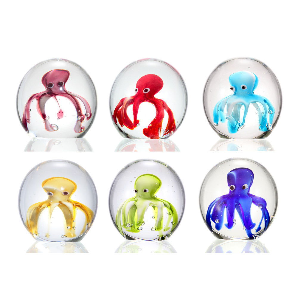 Colorful Octopus Art Glass Paperweights - Set of 6
