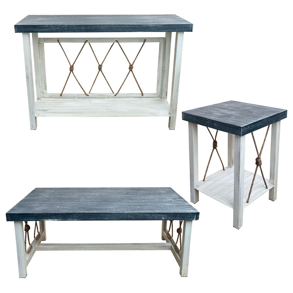 Mariner's Table Set with Square End Tables & Navy Top (4pcs)