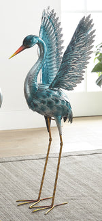 Sea Blue Metal Crane Statue - Looking Down