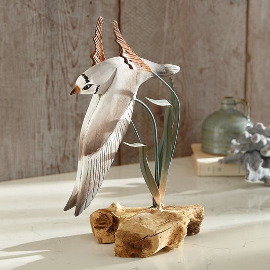 Coastal Piping Plover Shorebird Driftwood Sculpture