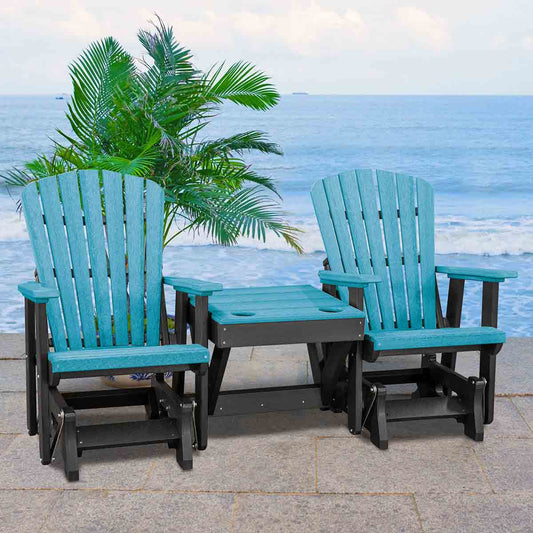 Bayside Adirondack Double Glider with Center Table - Aruba Blue & Black - OUT OF STOCK UNTIL 07/08/2026