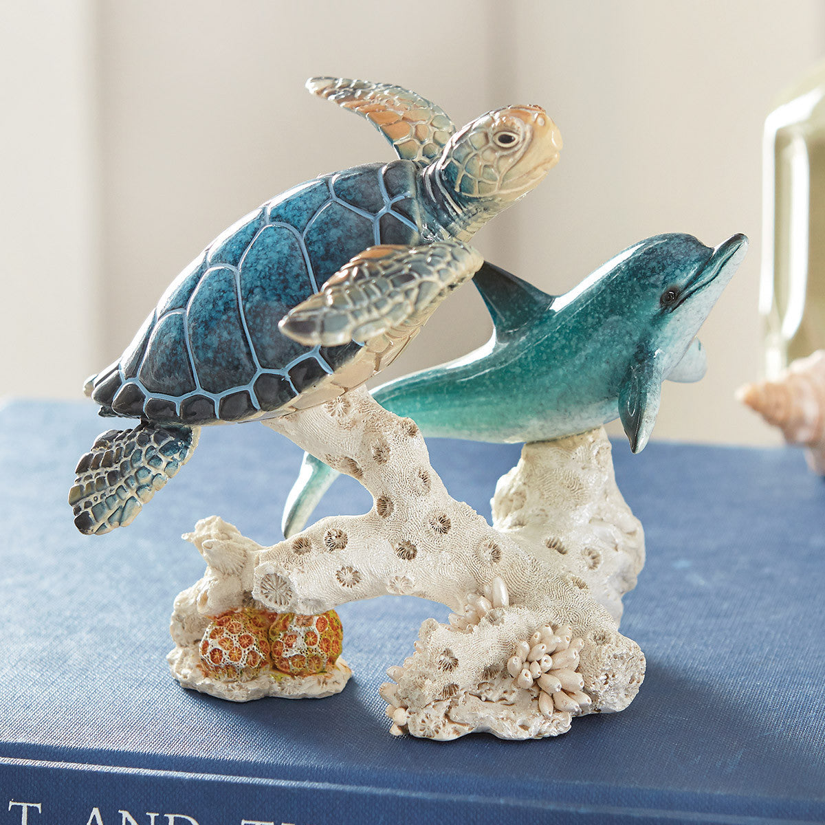 Sea Turtle & Dolphin Coral Sculpture
