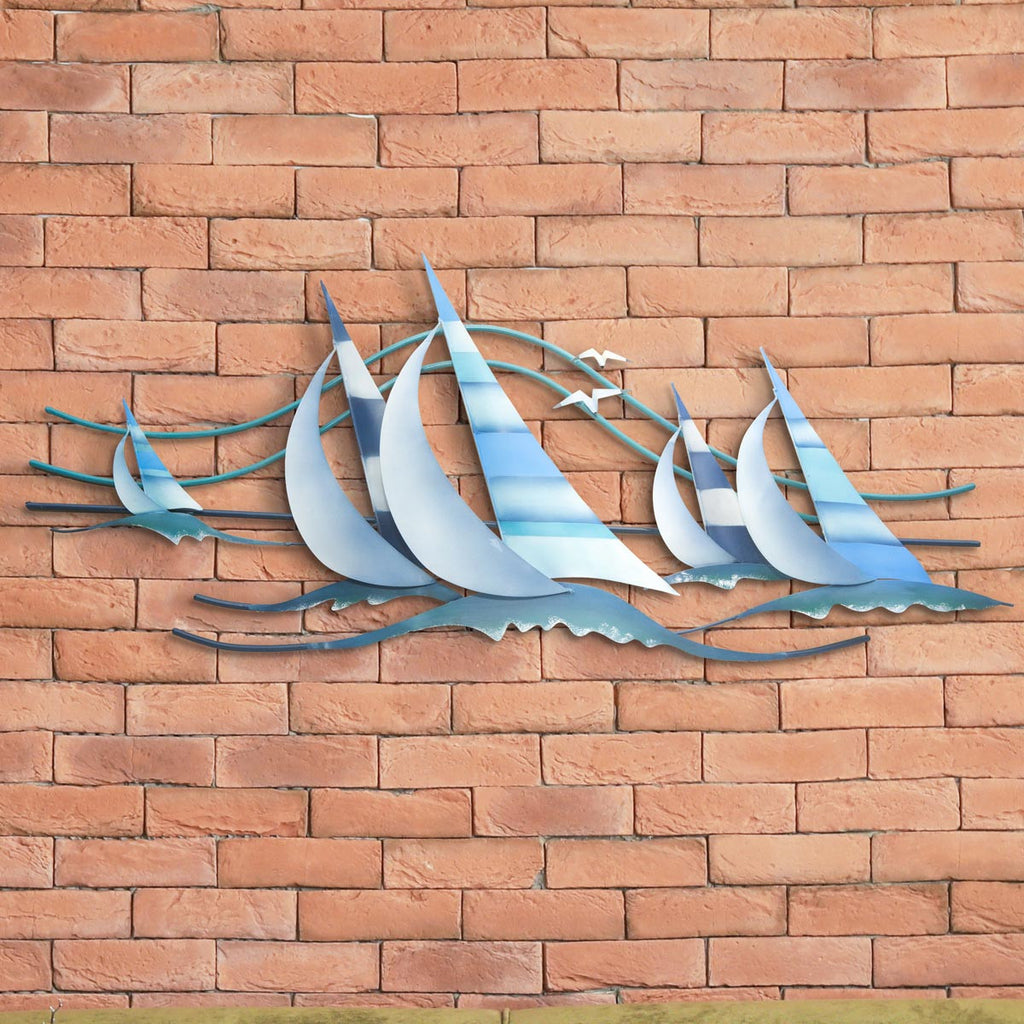 Blue Stripe Sailboats Wall Art