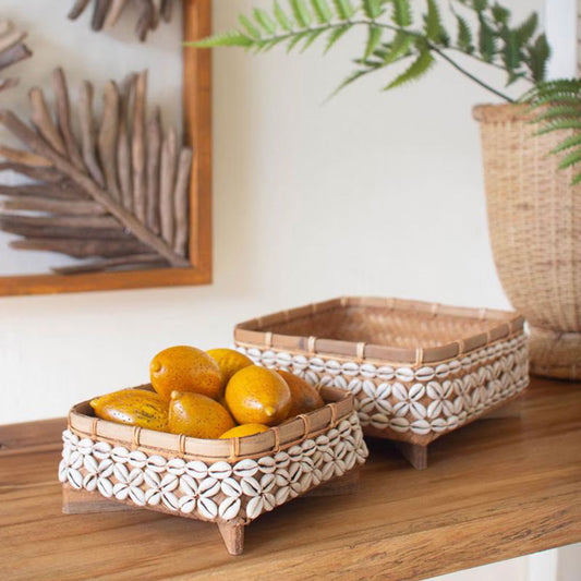 Ivory Seas Bamboo & Shell Trays - Set of 2