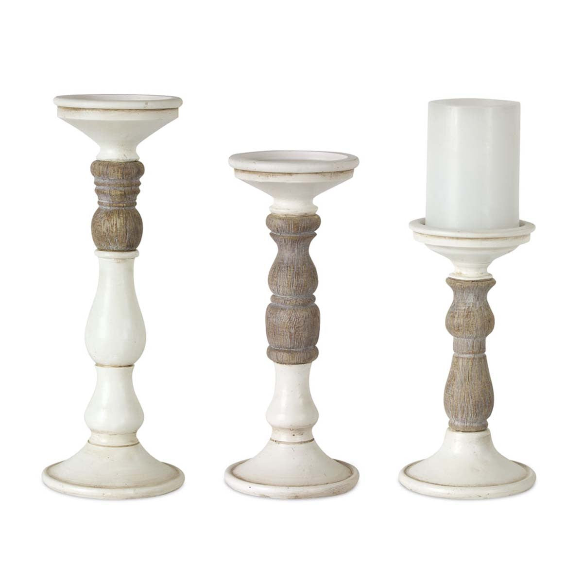 Whitewashed Pillar Candle Holders - Set of 3
