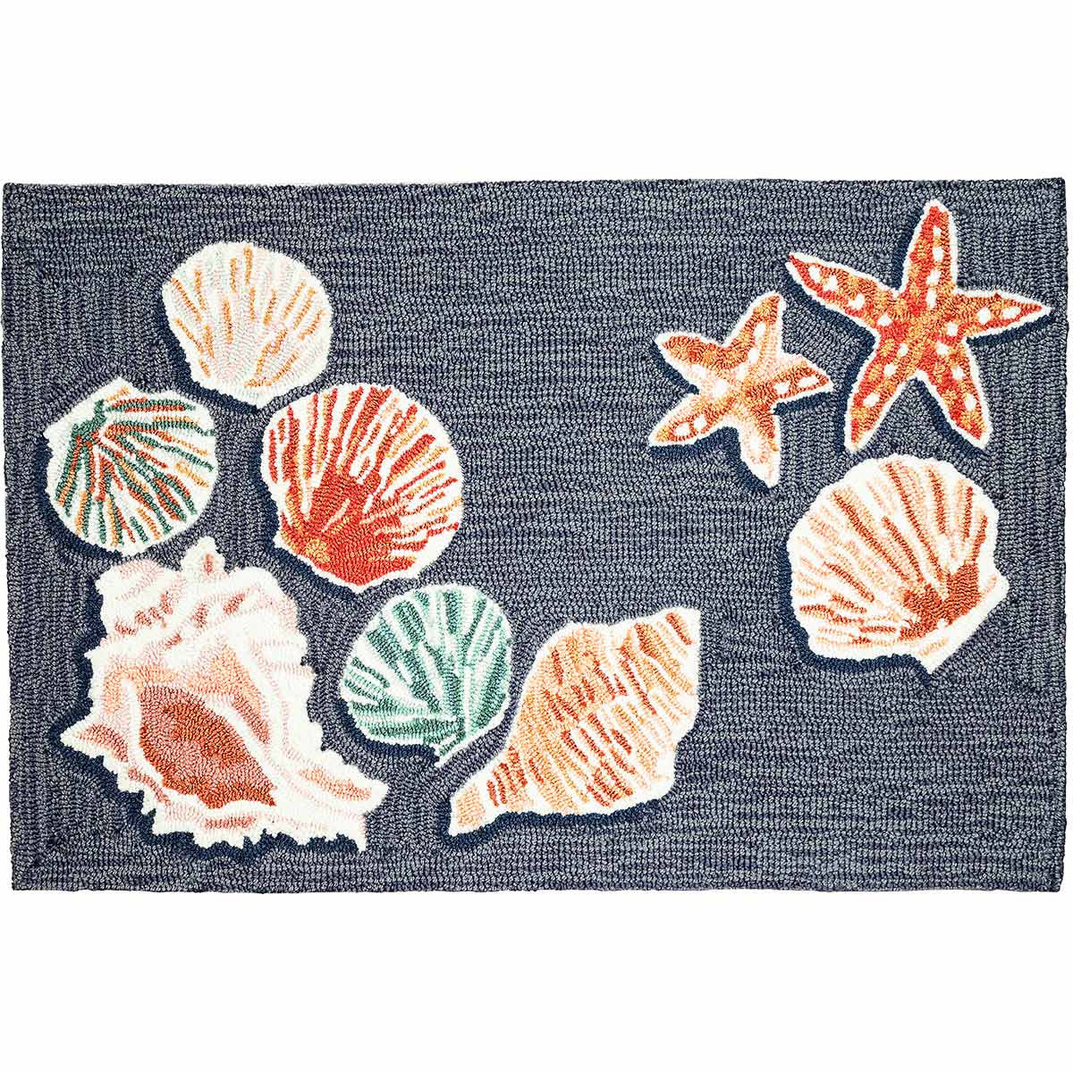 Boracay Shell Rug Beach Shells Denim Indoor/Outdoor Rug - 2 x 3 | Bella Coastal Decor