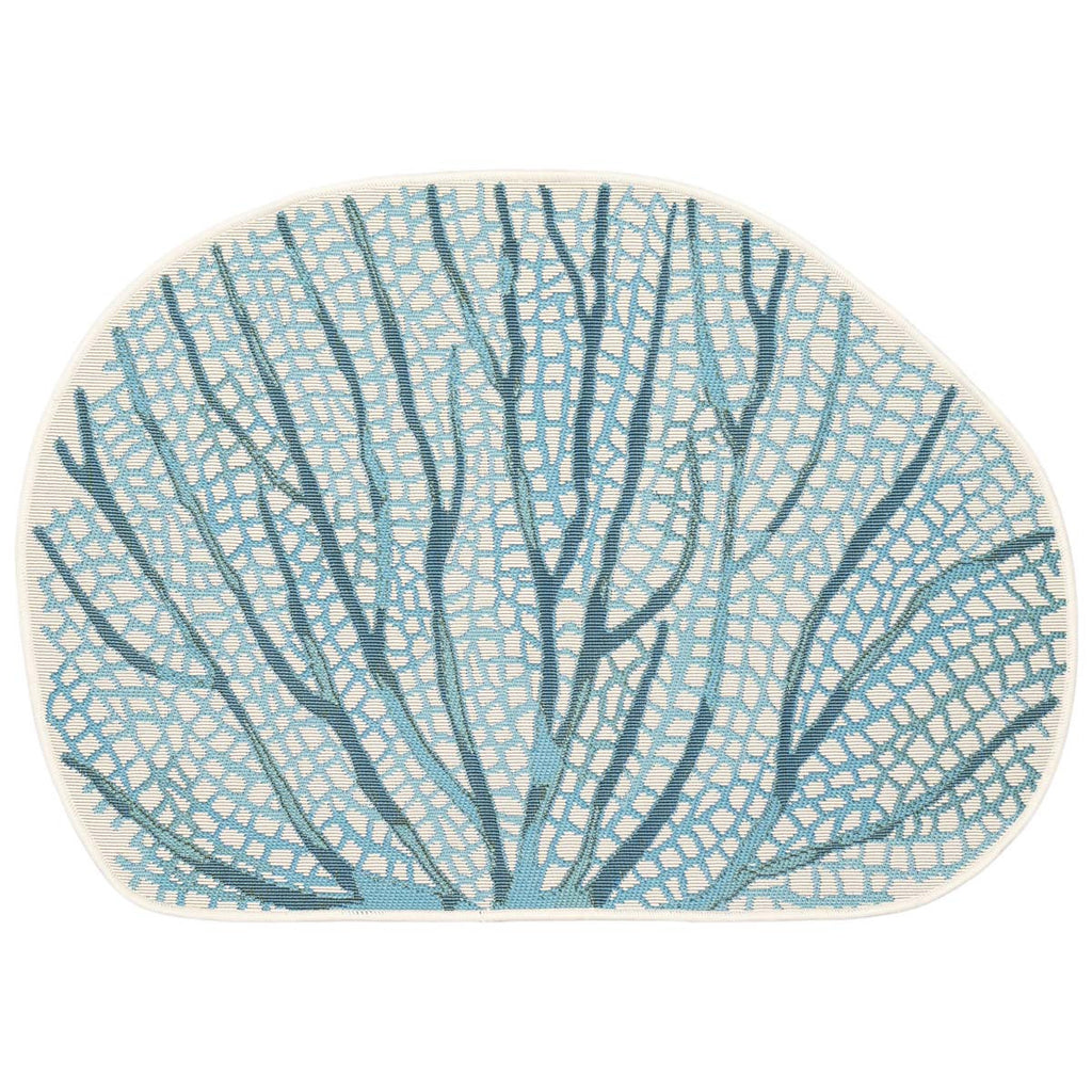 Coral Fan Aqua Indoor/Outdoor Rug - 3 x 3 Oval
