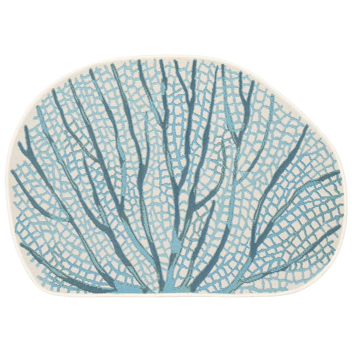 Coral Fan Aqua Indoor/Outdoor Rug - 3 x 3 Oval