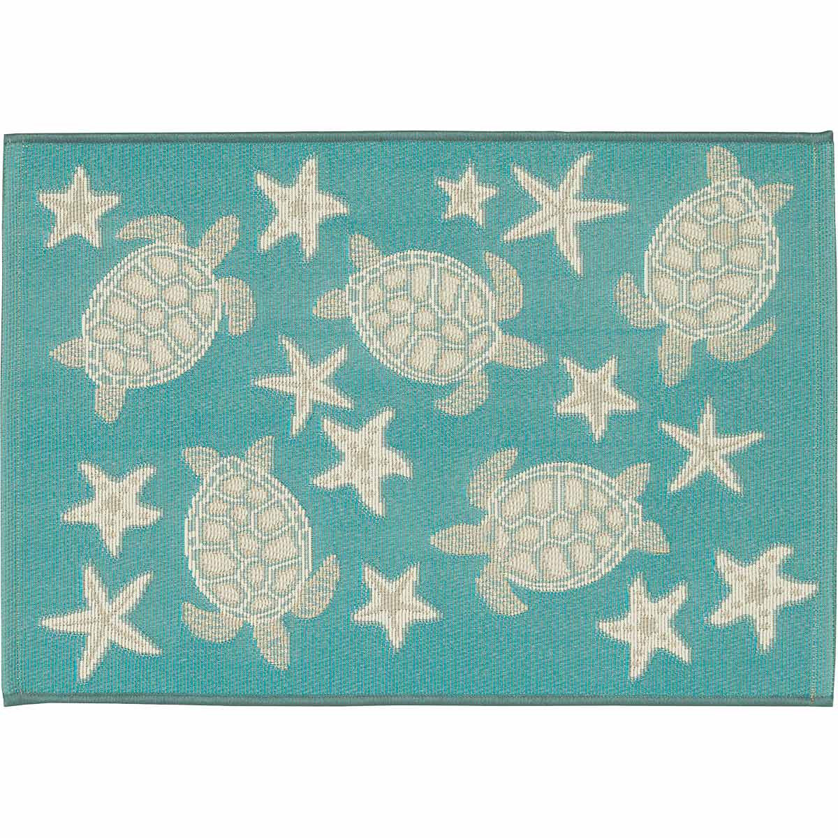 Aqua Turtle Stars Rug - 2 x 3