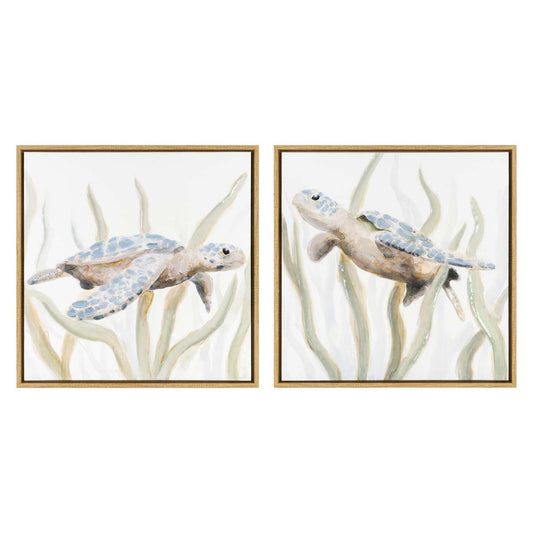 Serene Sea Turtle Framed Wall Art - Set of 2