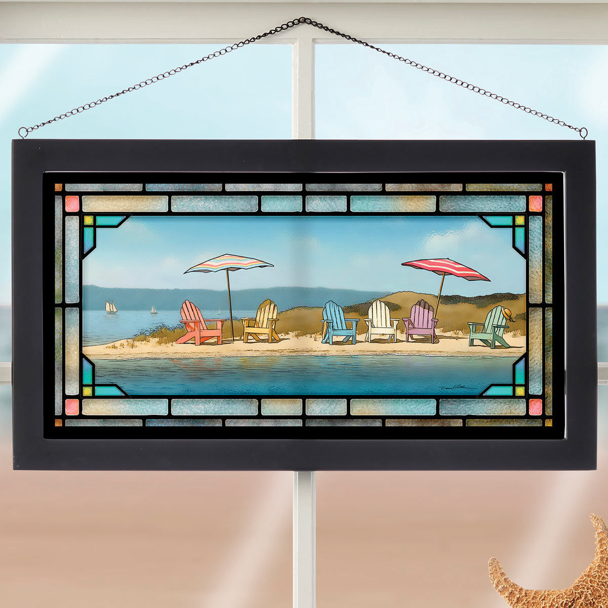 Summer Colors Stained Glass Art with Black Frame
