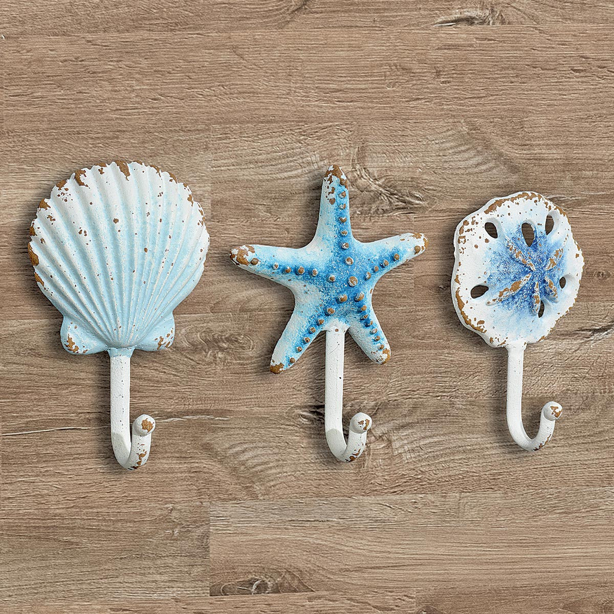 Aqua Beach Shell Hooks - Set of 3