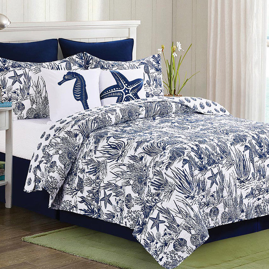 Indigo Coral Quilt Bed Set - King