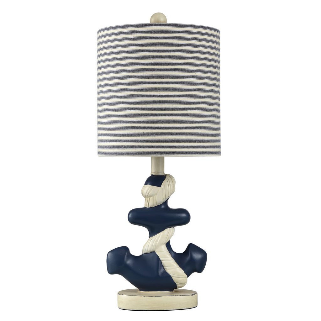 Blue Anchor Table Lamp with Striped Shade