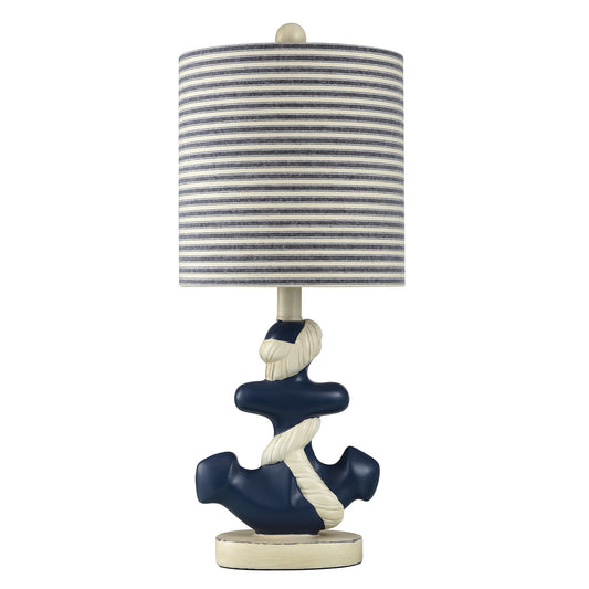 Blue Anchor Table Lamp with Striped Shade