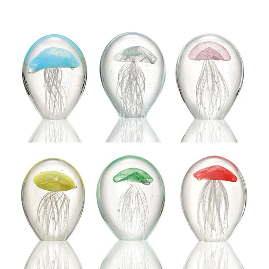 Colorful Jellyfish Art Glass Paperweights - Set of 6