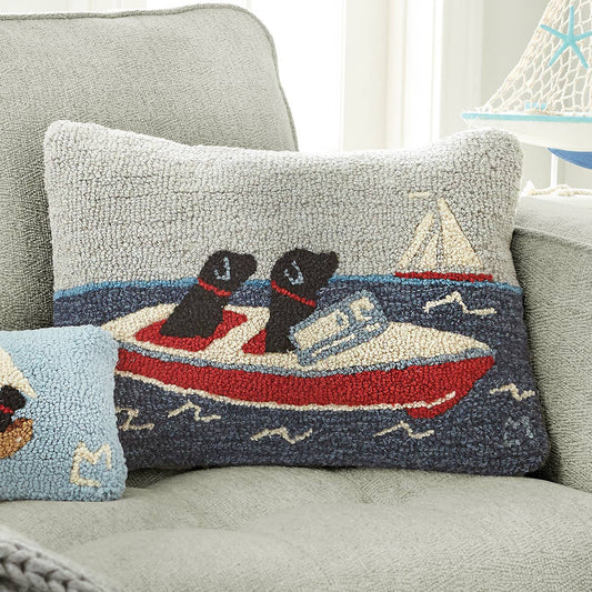 Ski Boat Labs Hooked Wool Pillow - CLEARANCE