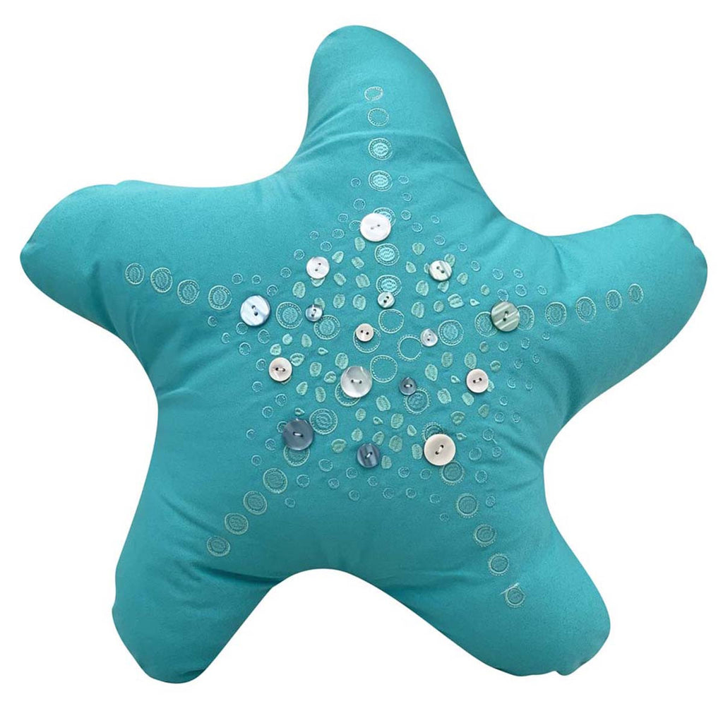 Turquoise Starfish with Buttons Pillow