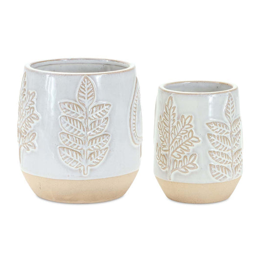 Imprinted Gray Leaves Planters - Set of 2