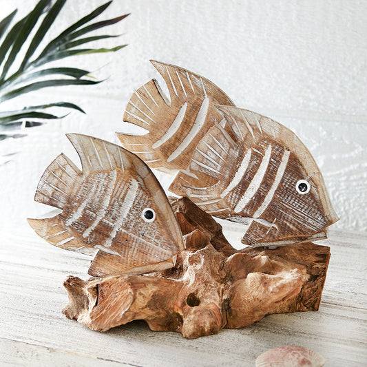 Driftwood White Striped Fish Sculpture