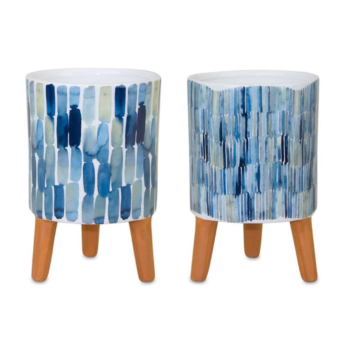 Elegant Blue Pots with Legs - Set of 2