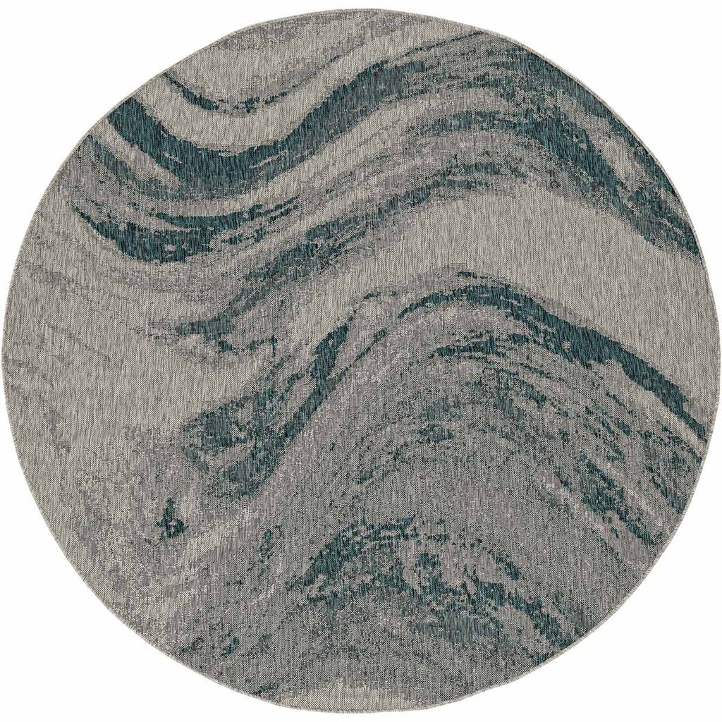 Negril Gray & Teal Indoor/Outdoor Rug - 8 Ft. Round