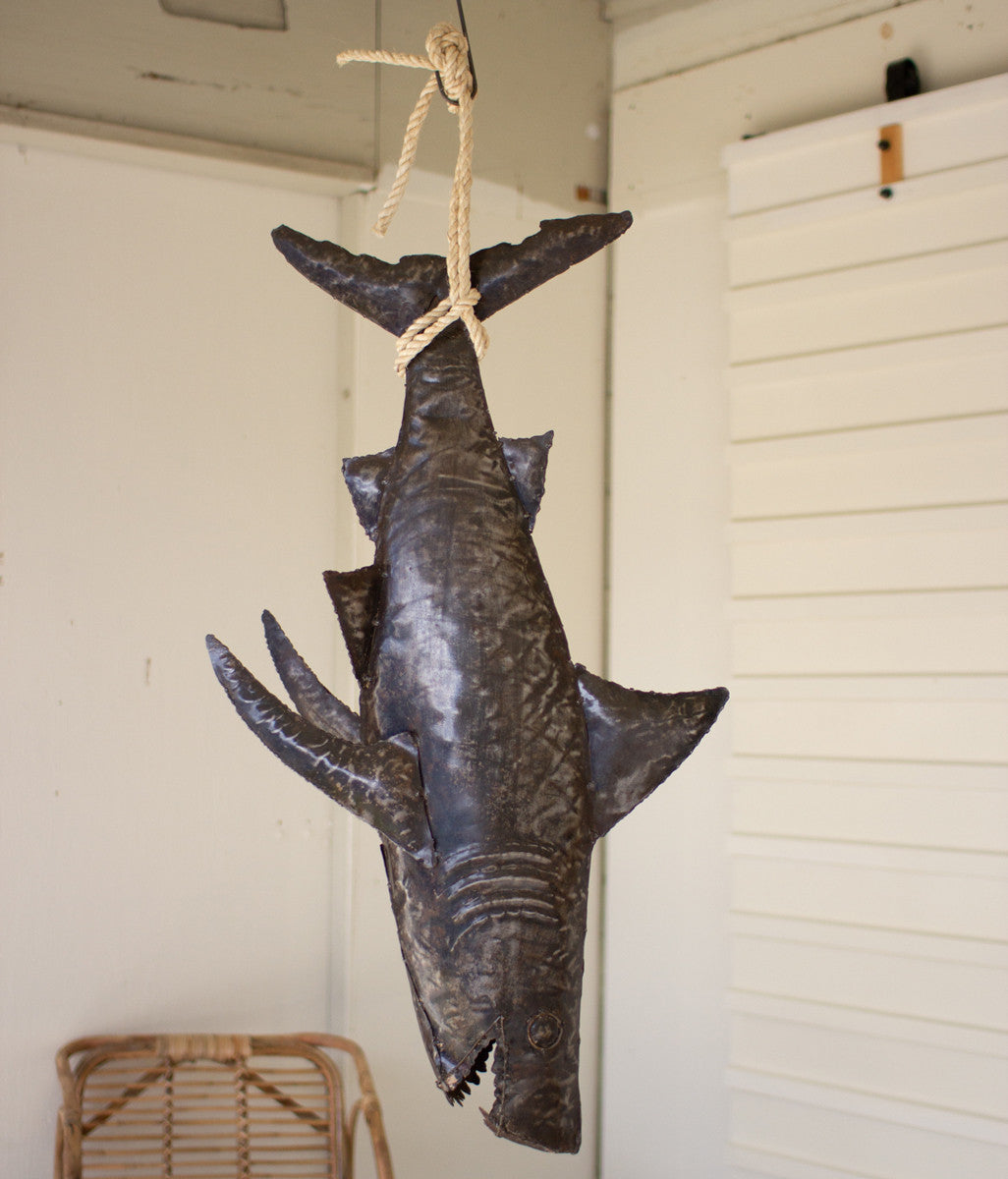 Recycled Hand Hammered Shark with Sisal Rope - OUT OF STOCK UNTIL 08/05/2026