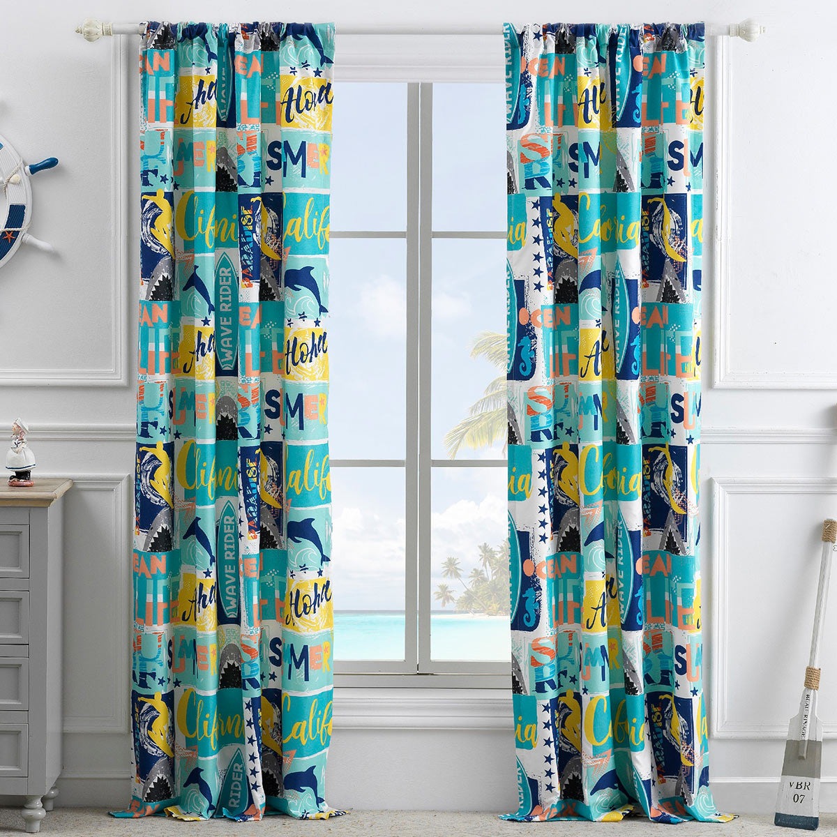 Summer Surf Lined Drapes