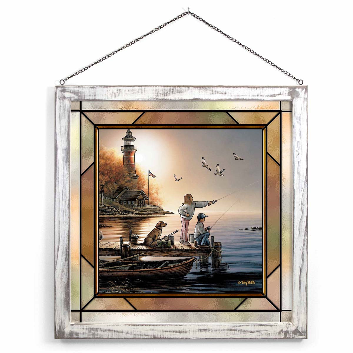 Dockside Fishing Stained Glass Art