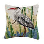 Elegant Blue Heron Hooked Pillow - Left Facing - OUT OF STOCK UNTIL 10/08/2026