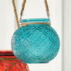 Embossed Hanging Blue Glass Jar - SALE