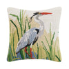 Elegant Blue Heron Hooked Pillow - Right Facing