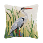 Elegant Blue Heron Hooked Pillow - Right Facing